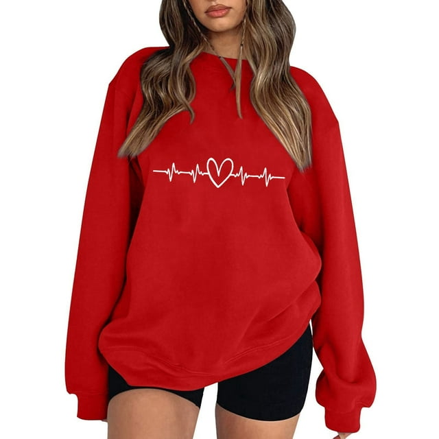 Gibobby Sudadera sin capucha y ocio Sudadera con capucha manga larga con cuello redondo y estampado amor para el día San Valentín para mujer (Rosa, XXL)