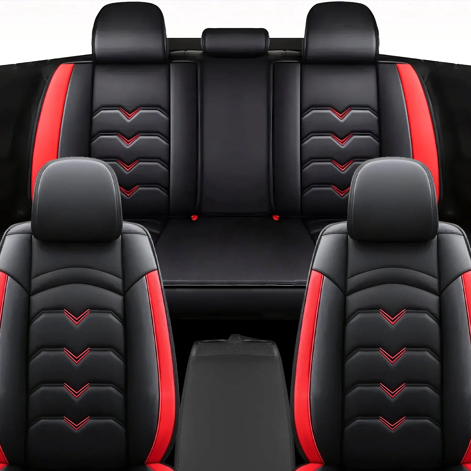 FANOTEK Car Seat Cover Custom Fit for Chevrolet Trax 2015-2021, Waterproof Durable Pu Leather 5 Seat Automotive Seat Cushion Protectors Black Red