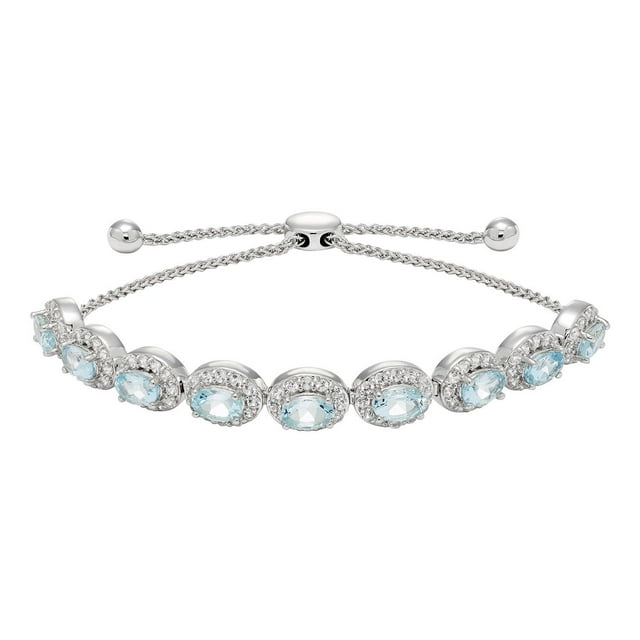 Oval Cut Gemstone Halo Bolo Bracelet in Sterling Silver
