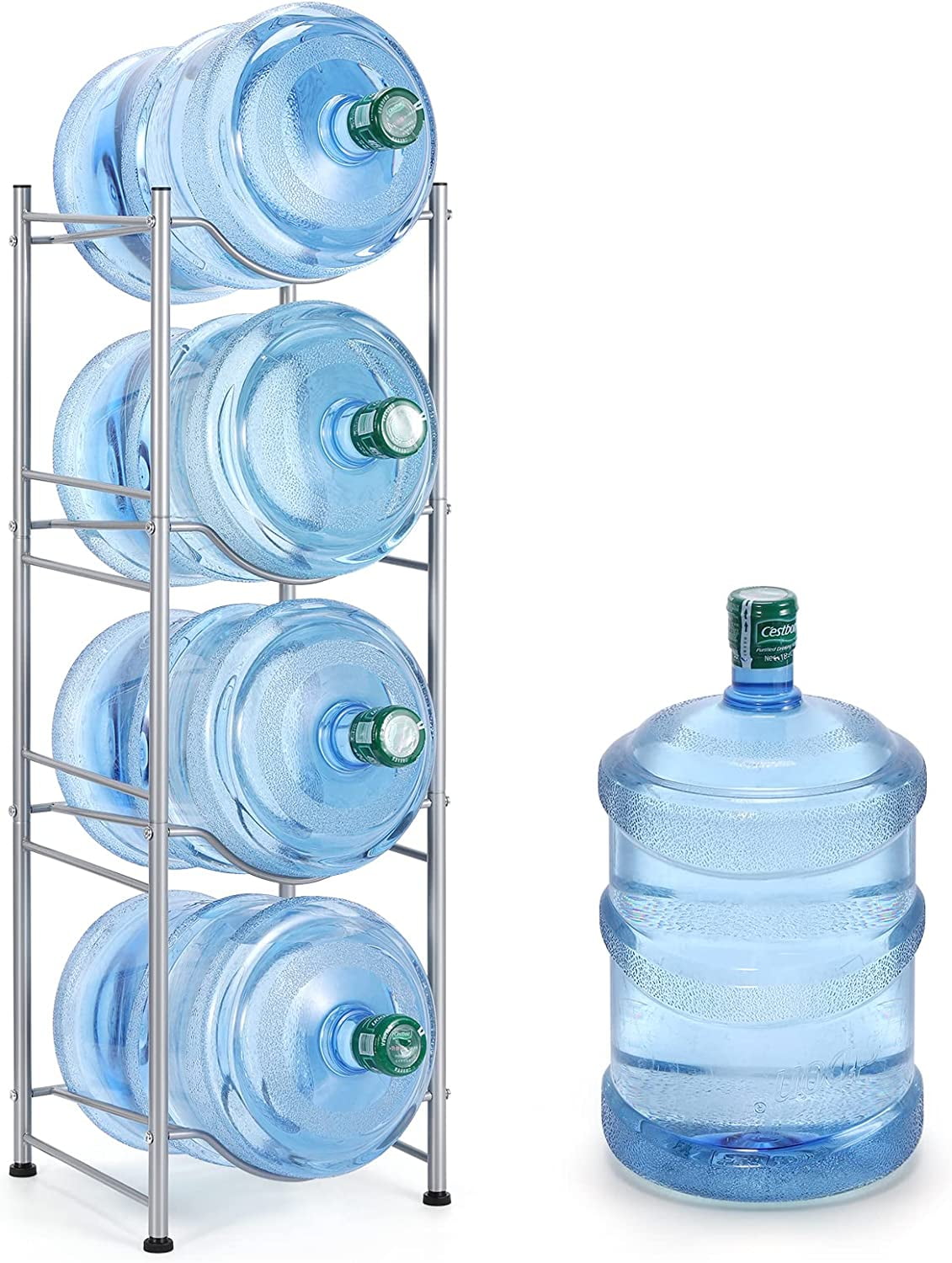 5 Gallon Water Jug Holder Water Bottle Storage Rack 4-Tier, Silver