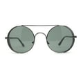thumbnail image 2 of Round Circle Lens Side Windbreaker Retro Double Bridge Cafe Racer Sunglasses Gunmetal - Green, 2 of 4