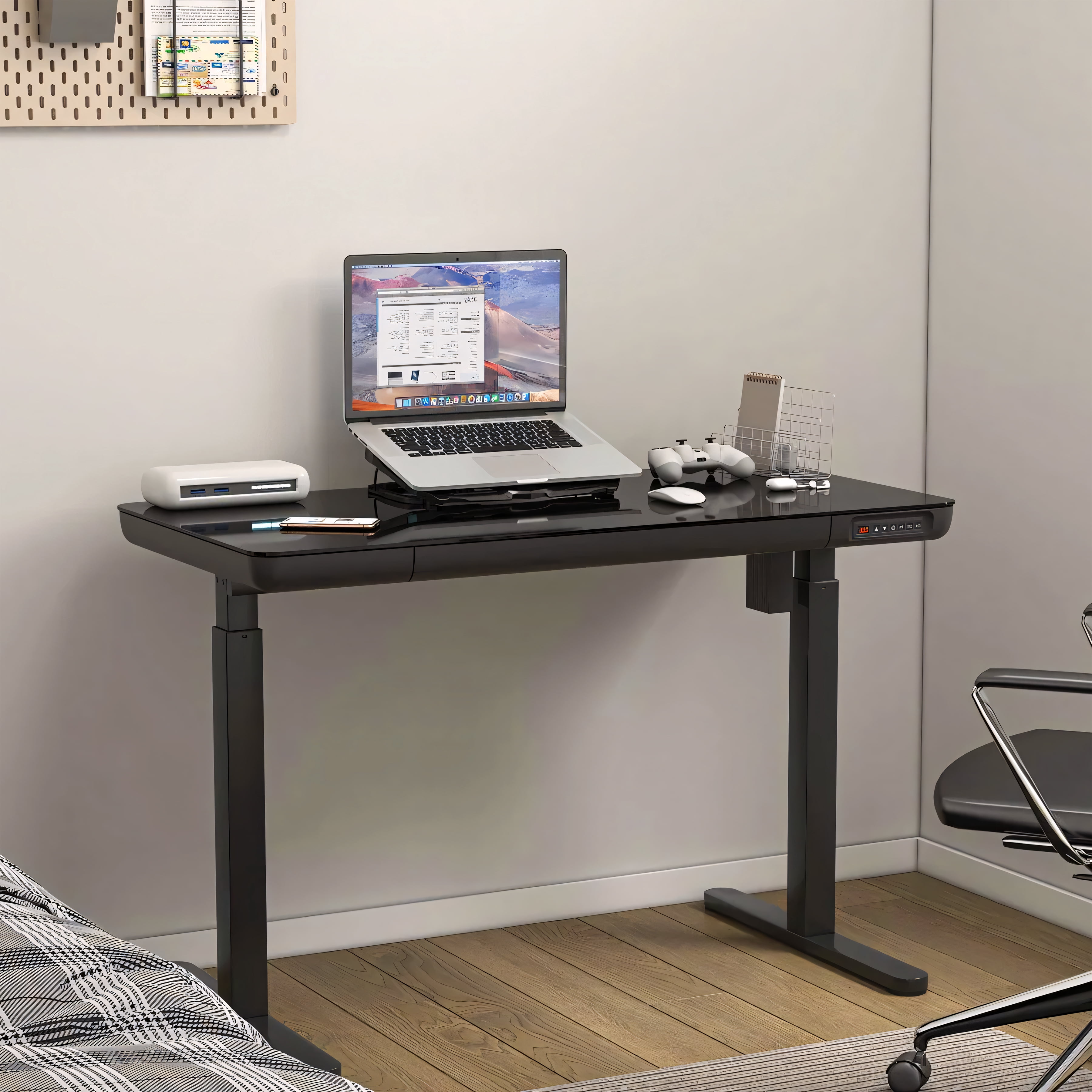 KOWO K302 Adult Tempered Glass Electric Height Adjustable Standing Desk, 47.2 x 23.6 in, Black, 1 Pack