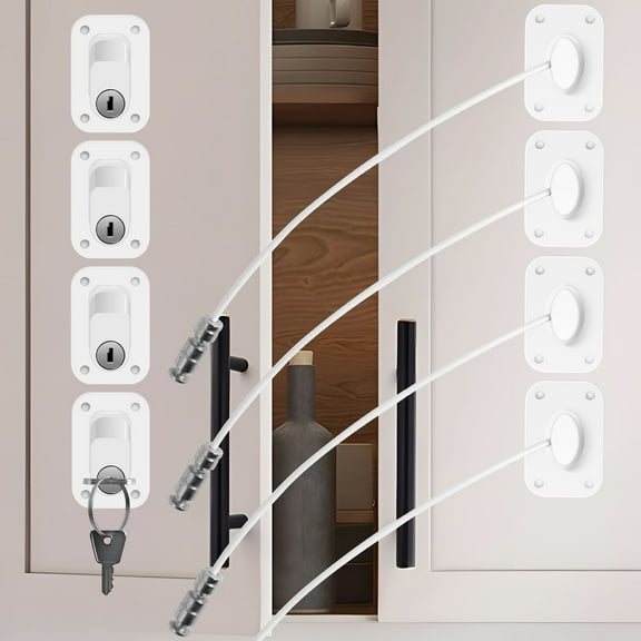 4Pcs Child Safety Locks, Baby Proofing Cabinet Lock U Shaped Baby Safety Latch Adjustable Childproof Sliding No Drilling Kids Safety Lock for Drawers Fridge Closet Cupboard