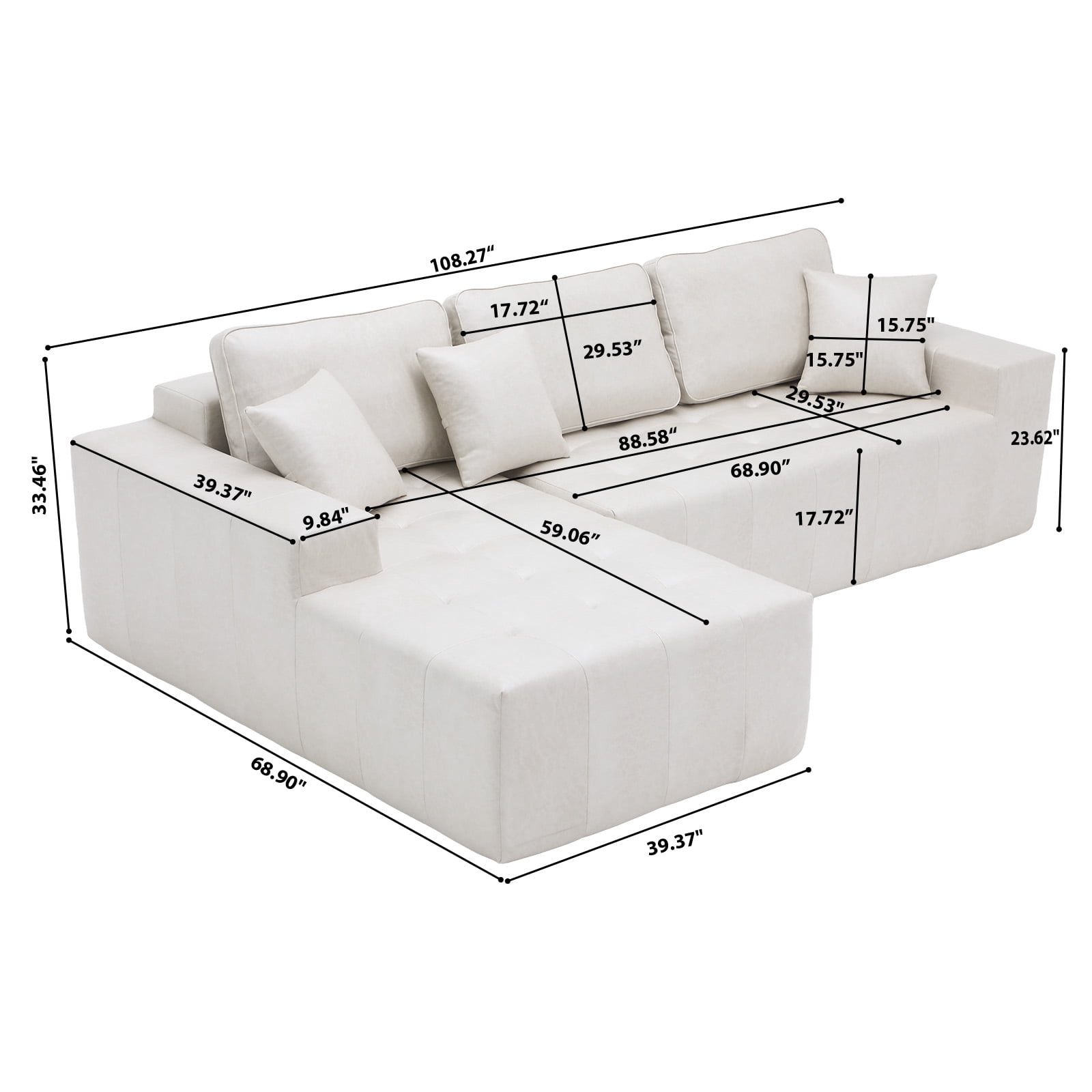 Howcool Boneless Cloud Sectional Sofa with Chaise,Faux Leather L-Shaped Couch,Deep Seat Modular Sofa with Wide Armrests,No Assembly Required,Left-Facing,Light Brown