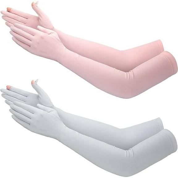 2 Pairs UV Long Sun Gloves Women's Sunblock Driving Gloves Non Slip Full Finger Arm Sun Protective for Outdoor Sports