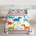 thumbnail image 2 of Homewish Kawaii Dinosaur Animal Queen Comforter Set, Pink Stripes Line Bedding Sets, Teens Kids Boys Girls Reversible Bedding Comforter Set, Super Cozy Room Decor, 3-Piece, 2 of 8