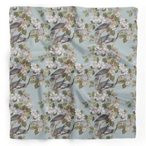 Bimba Blue Floral & Bird Pure Silk Printed Head Bandanas Summer Neck Wrap Scarf 40 x 40 Inches