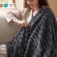 thumbnail image 2 of Striped Blanket 280GMS, Premium Faux Fur Touch Ribbed Throw for Sofa & Bed, Cozy Gift for Adults & Friends, 80x90in, Dark gray, 2 of 4