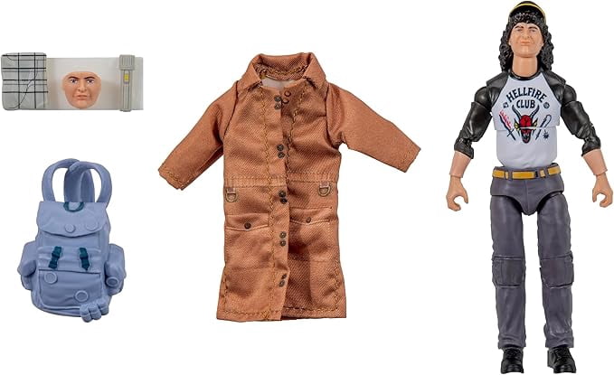Stranger Things Dustin Upside Down Collector Figure - 6 inch Highly Detailed Figure with Soft Good Clothing and Unique Accessories