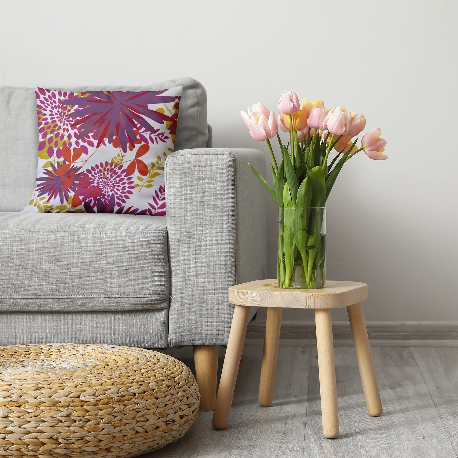 26" x 26" Simply Daisy Jumble Floral Polyester Accent Pillow, Muted Purple Qty 1