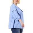 thumbnail image 5 of MODA NOVA Juniors' Plus Raglan Long Sleeves Hollow Out Tie Neck Top Blue 5X, 5 of 6