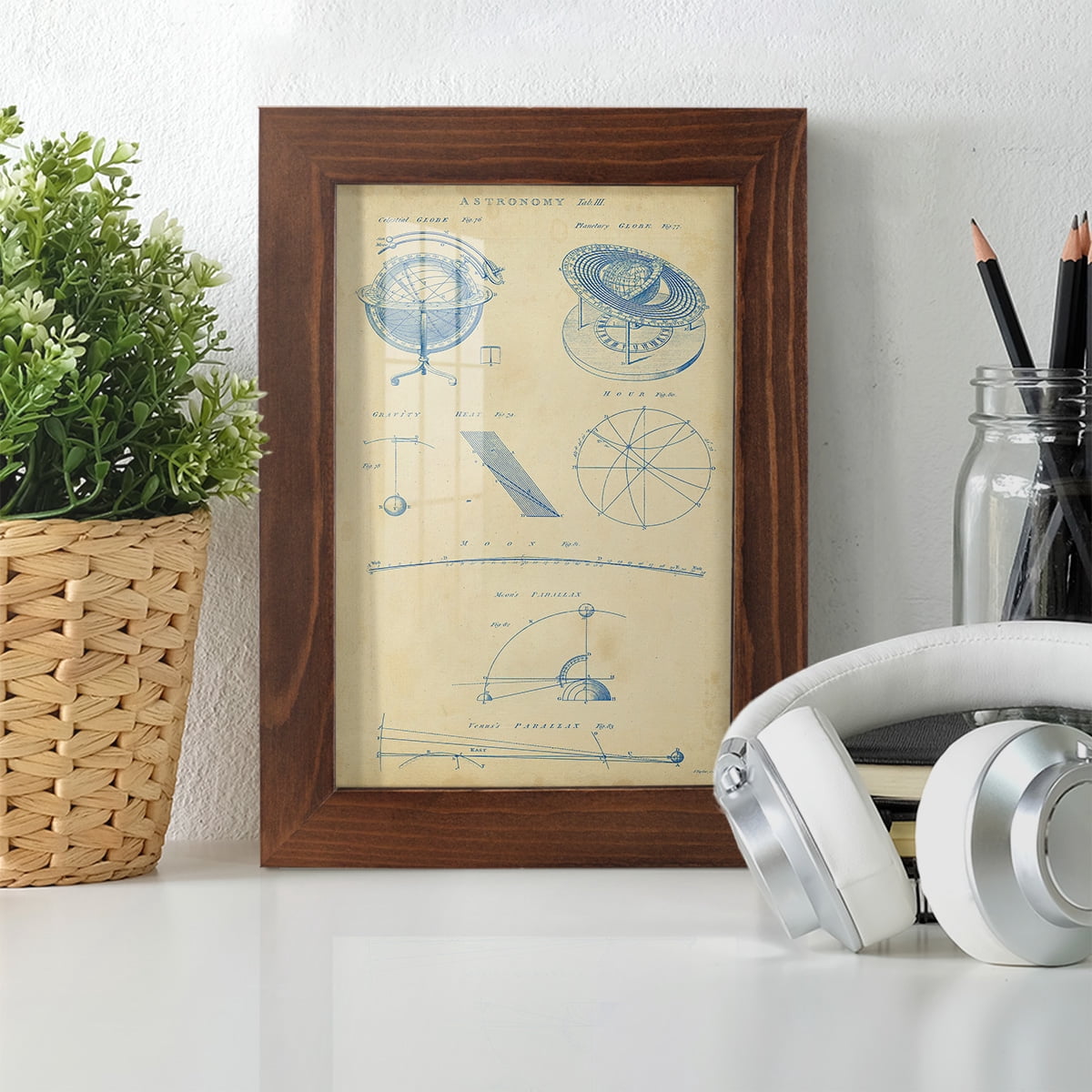 Vintage Astronomy III -Framed Print w/glass-Chestnut