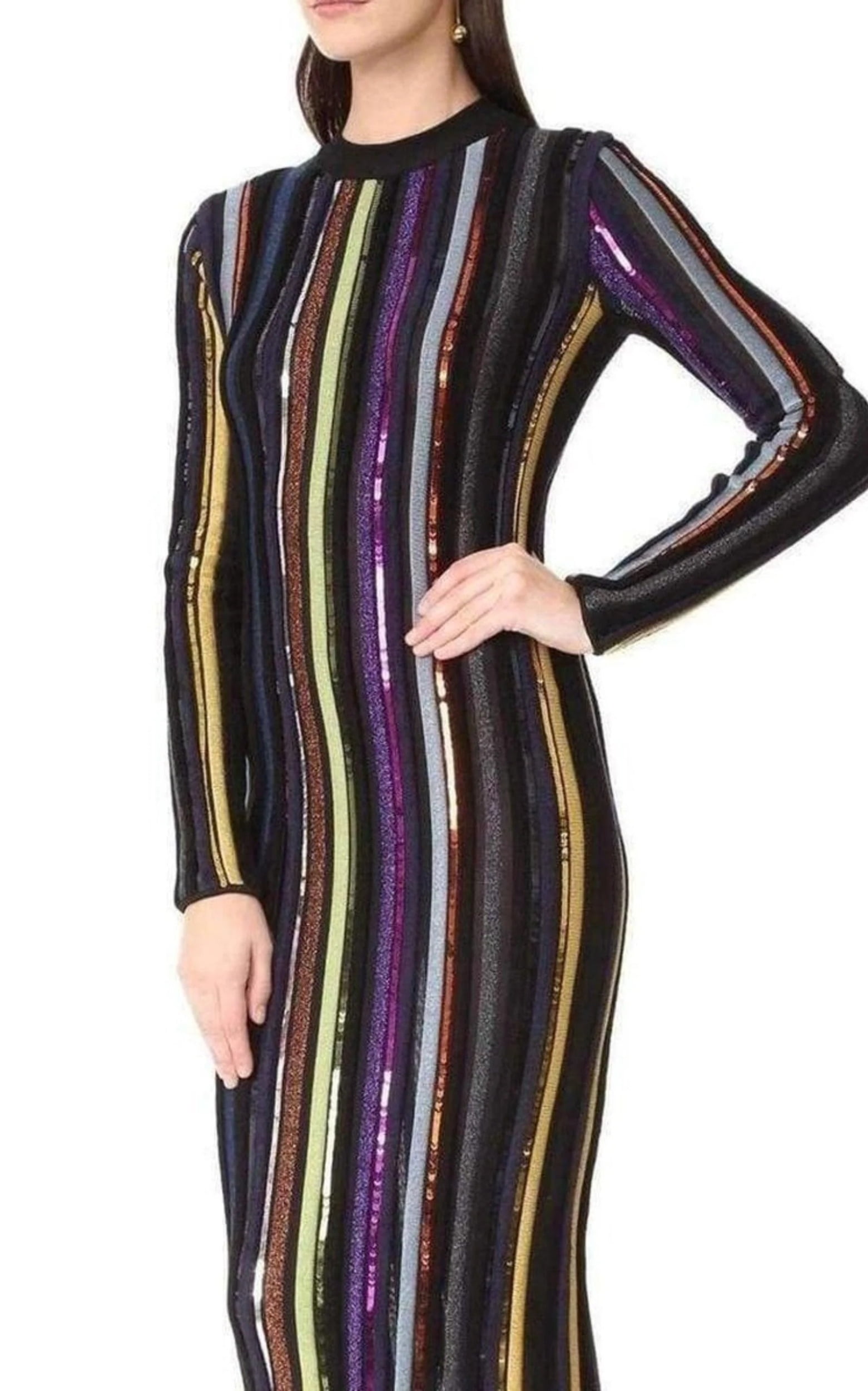 パーティードレス Long Sleeve Sequin Embellished Knit Bayadere Dress Long Sleeve Sequin Embellished Knit Bayadere Dress - Walmart.com