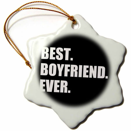 3dRose Best Boyfriend Ever white text on black - anniversary valentines day, Snowflake Ornament, Porcelain,