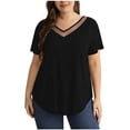thumbnail image 3 of QIUOMBBP Womens Oversized Tee Shirts Cute Curved Hem Short Sleeve Blouse Tunic Solid Color Casual V Neck Summer Tops Black Black, 3 of 7