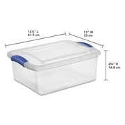 Sterilite 15 Quart Small Latching Storage Bin, Clear Plastic Storage Container with Latch Lid, Blue
