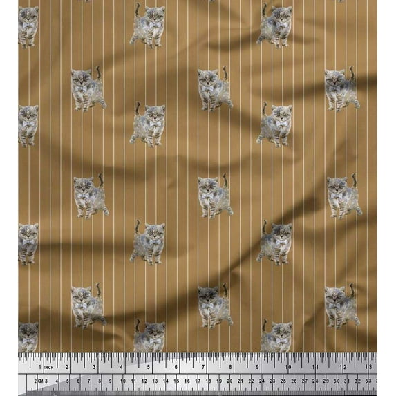 Soimoi Cotton Cambric Fabric Stripe & Cat Animal Printed Craft Fabric by the Yard 42 Inch Wide