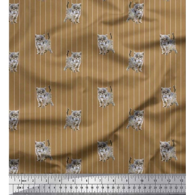 Soimoi Cotton Voile Fabric Stripe & Cat Animal Print Fabric by Yard 42 Inch Wide