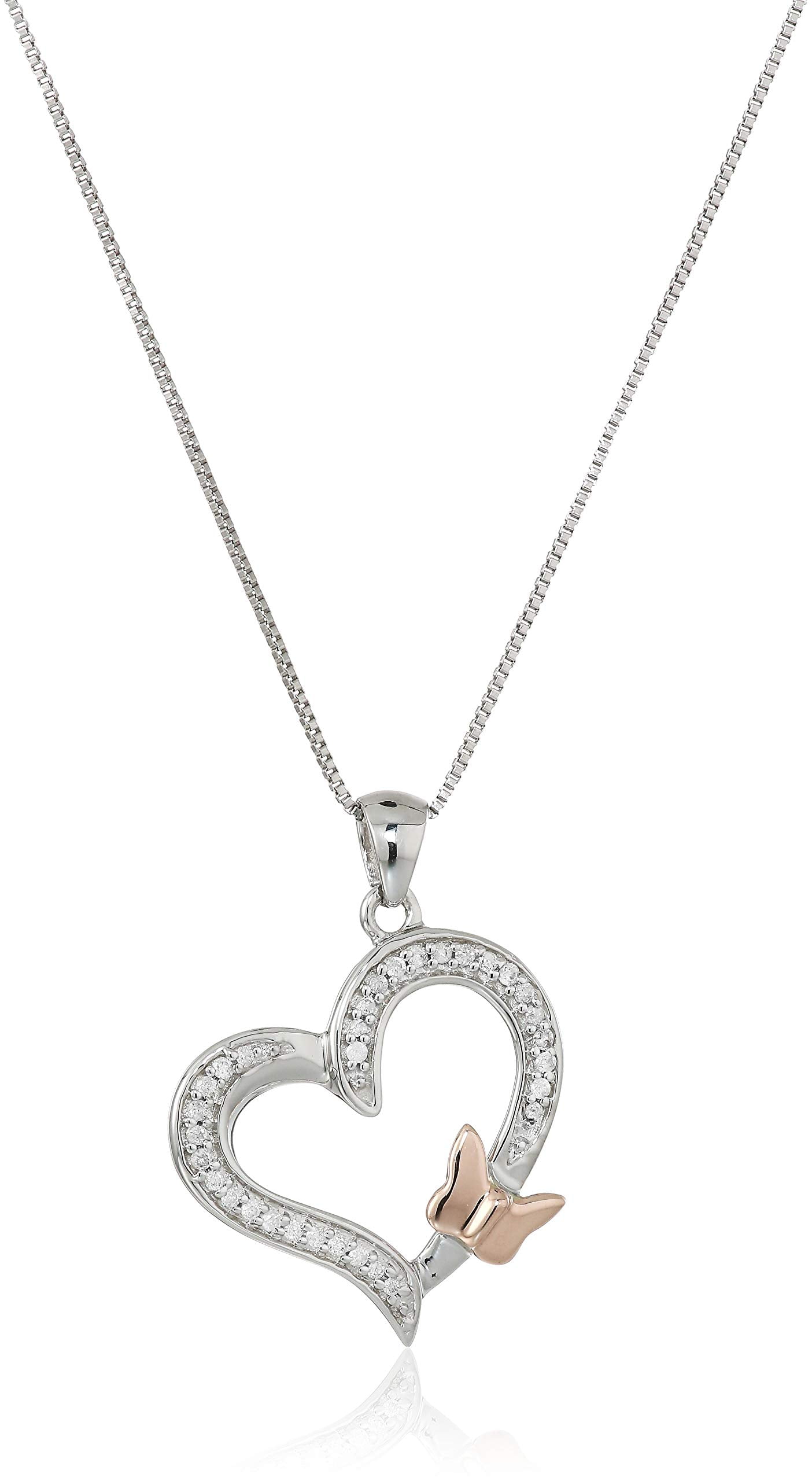 Vir Jewels 1/10 cttw Diamond Pendant, Diamond Butterfly and Heart Pendant Necklace for Women in 14K White Gold with 18 Inch Chain, Prong Setting For Female Adult