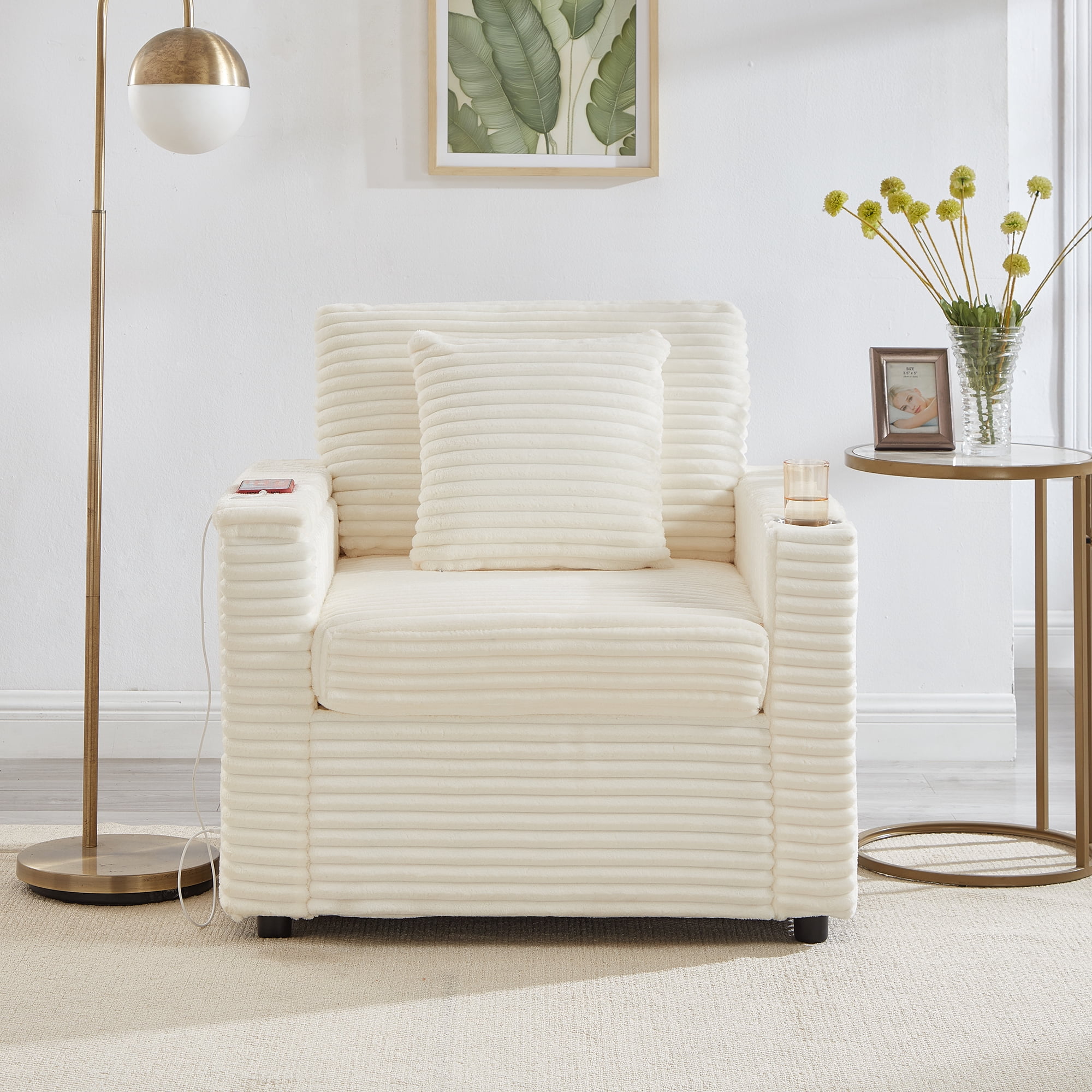 34.5" Soft Chaise Lounge Accent Chair Set with Ottoman, Table Board and Cup Holder