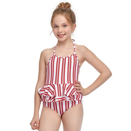 

Cathalem Girls Swimsuits Beach Girls One-Piece Ruffles Swimwear Bathing Toddler Kid Baby Stripe Swimsuit Kids Swimsuits Girls Swimwear Red 2-3 Years