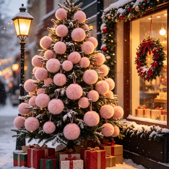 24PCS Christmas Ornaments,6cm Soft Fluff Ball Hanging Decorations with Rope, Cute Textured Baubles for Indoor Christmas Tree Displays, Christmas Decorations