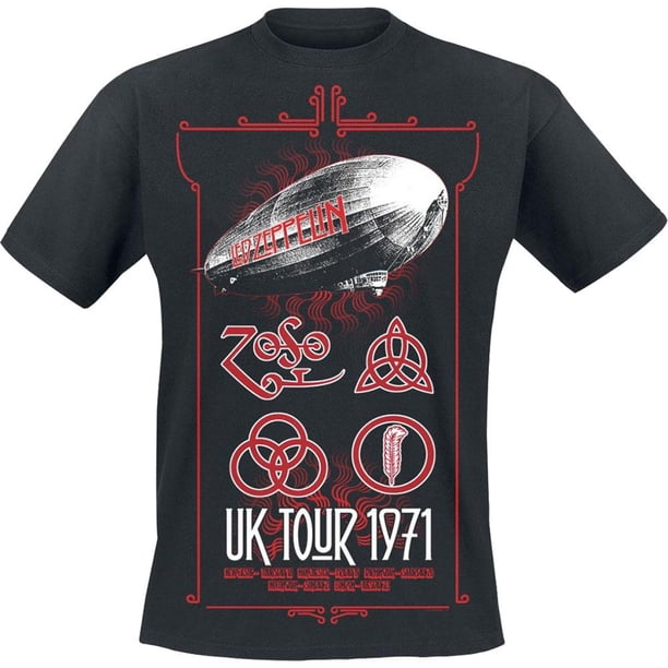Led Zeppelin - Camiseta UK Tour '71 para Adultos Unisex (Negro)
