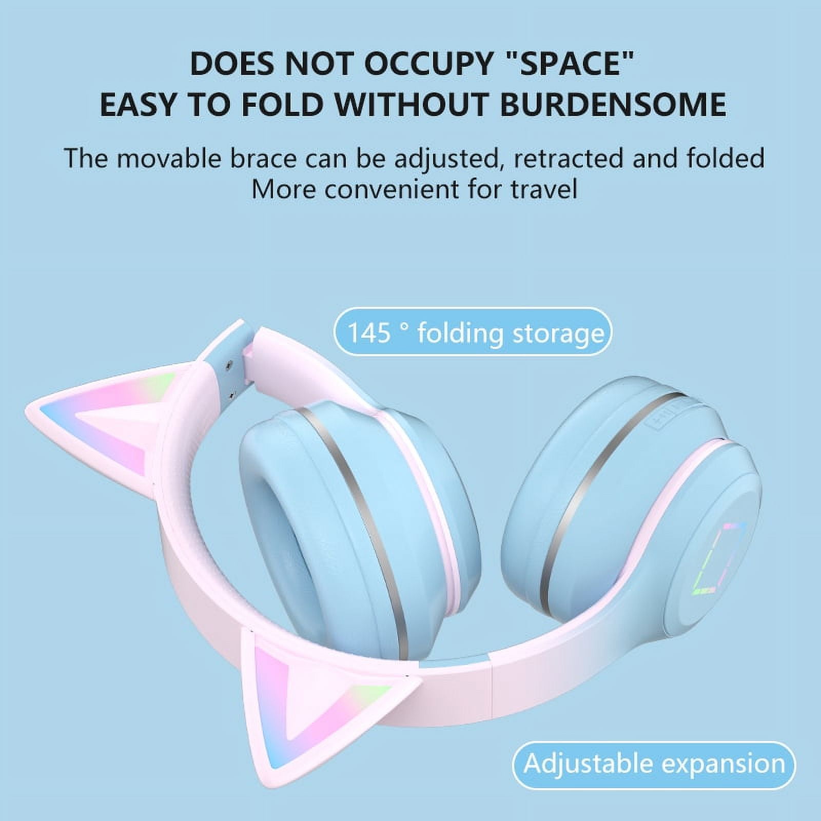 Cat Ear Gradient Bluetooth Headphone RGB Light TF/AUX HIFI Surround Stereo ANC Noise Reduction Headset for Playing games