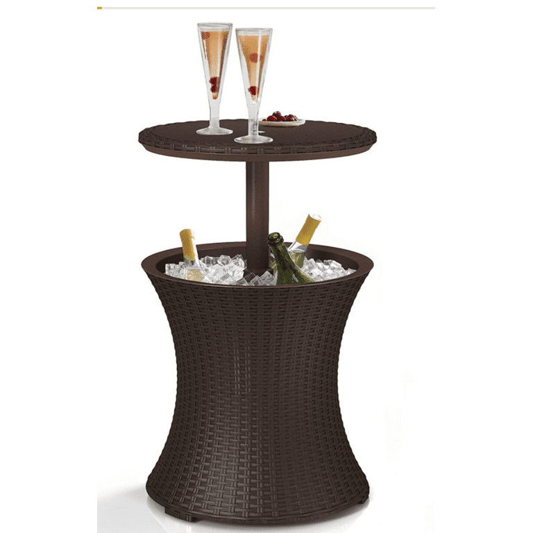 Keter Pacific Cool Bar Outdoor Patio Furniture and Hot Tub Side Table with 7.5 Gallon Beer and Wine Cooler, Espresso Brown