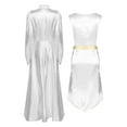 thumbnail image 4 of Aislor Women Metallic Liturgical Praise Dance Costume Long Sleeve Dress with Sides Split Satin Worship Tunic White XL, 4 of 7