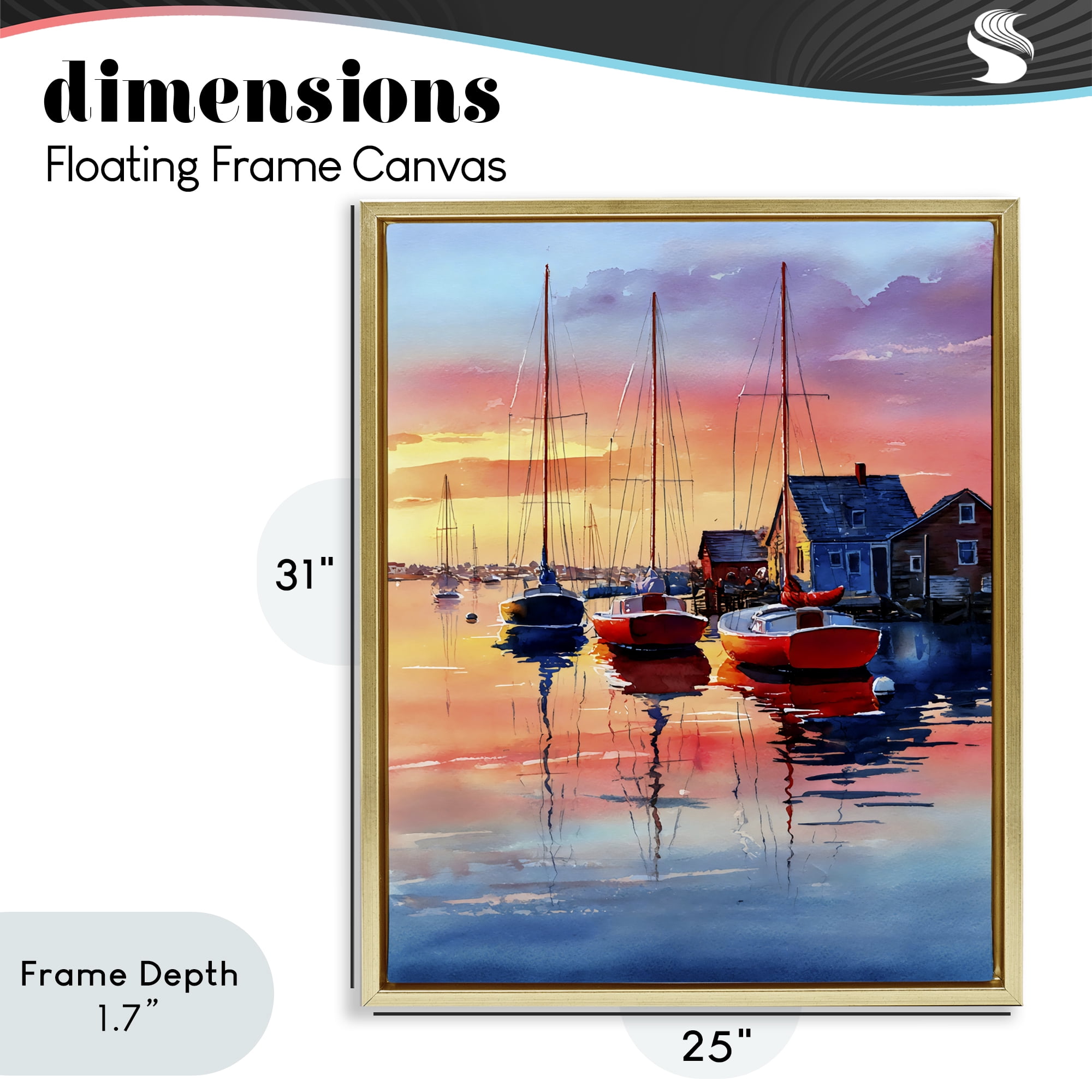 Stupell Industries Vivid Sunset at Docks Gold Framed Floater Canvas Wall Art, design by Franklyn Gregory