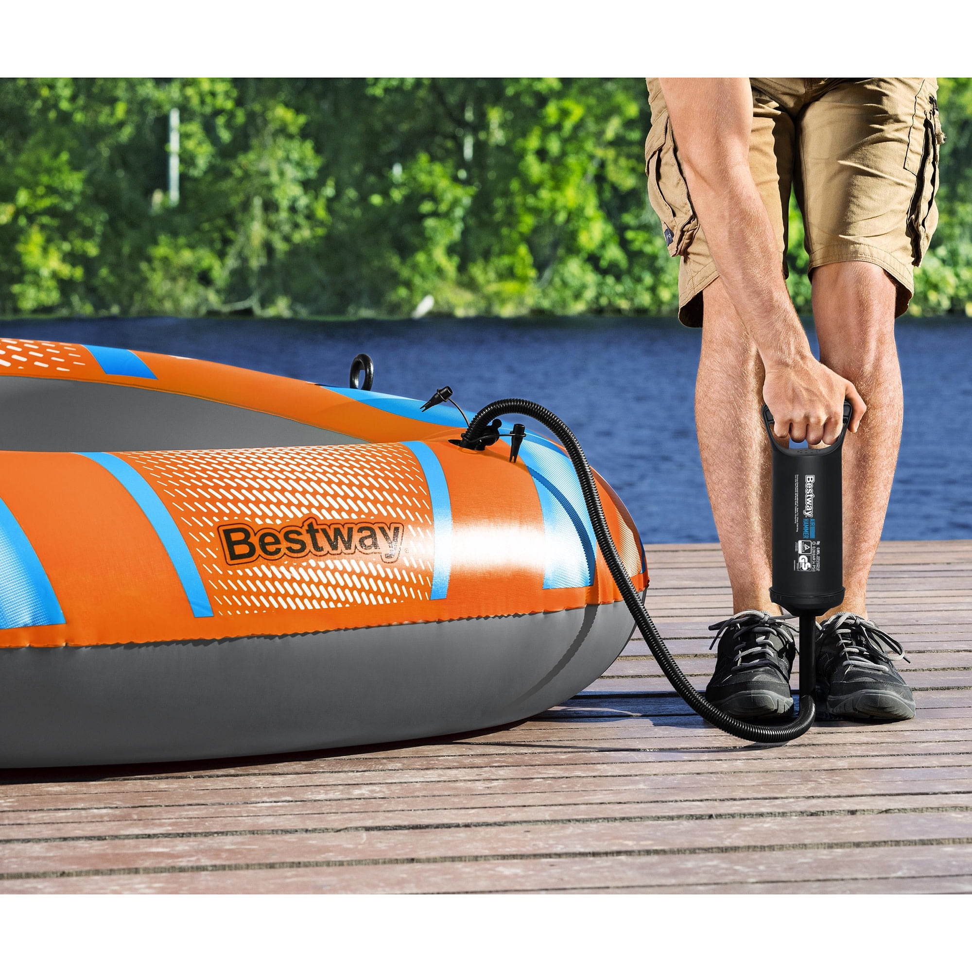 H2OGO! Kondor 3000 Inflatable Raft Set - 6'11" x 48" - Orange & Blue, Fits 2 Adults & 1 Child, Oars & Hand Pump, Water Sports Boat, 410lb Cap, Ages 6+