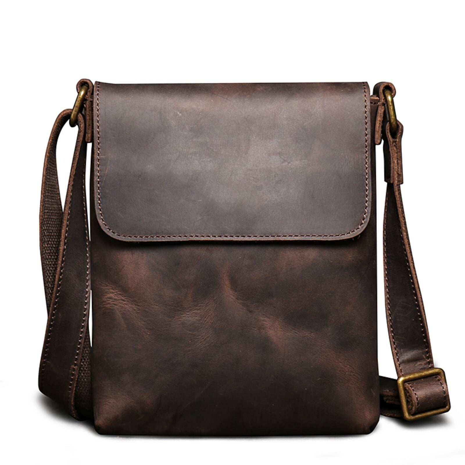 Men’s Vintage Leather Messenger Bag – Small Crossbody Satchel with Magnetic Snap Closure Adjustable Strap and Interior Organizer Pocket – Brown Shoulder Bag for Daily Use