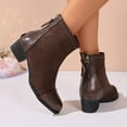 thumbnail image 6 of Viluyesy Womens Mid Calf Boots, Round Toe Chunky Heels Back Zipper Fashion Faux Leather Boots Coffee, 6 of 7
