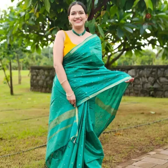Sea Green Cotton Silk Woven Maheshwari Saree