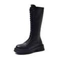thumbnail image 3 of Shadouami Womens Lace Up Riding Boots Mid Calf Combat Boots Fashion Waterproof PU Leather Side Zipper Punk Goth Boot, 3 of 8