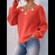 thumbnail image 5 of Suéter Holgado de Otoño con Cuello en V y Mangas Largas Tipo Farol para Mujer, Bordado de Flores. Naranja M, 5 of 10