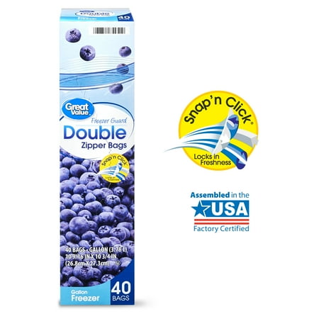 Great Value Freezer Guard Double Zipper Freezer Bags, Gallon, 40 Count