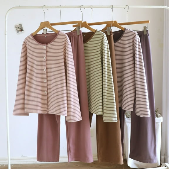 Nfurl Women's 2 Piece Matching Pajamas Sets Cozy Button Down Long Sleeve Sleepwear and Sleeping Pants Soft Lounge Sets Ladies Fall Pjs Pink XL