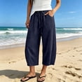 thumbnail image 2 of Aihuaihua Linen Capri Pants for Women Cropped Barrel Drawstring Wide Leg Cotton Capris 2026 Casual Summer Boho Baggy Palazzo Trouser, 2 of 9