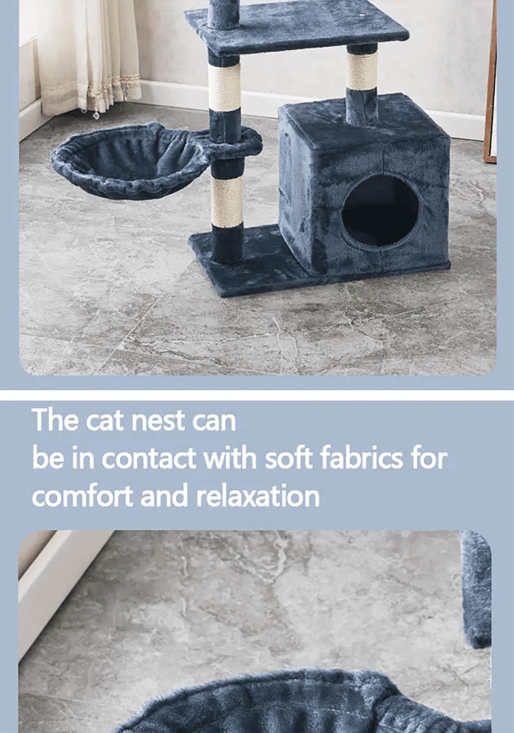 Asunby Cat Tower Tree,38-inch Multi-Level Cat Tree for Kittens | Gray-Blue | 2 Hammocks, Top Platform & Pompoms