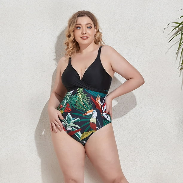 Women Plus Size One Piece Swimsuits Deep V Neck Tummy Control Bathing Suits  Lace Up Swimwear - Walmart.com