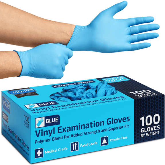 Inspire Vinyl Blend Gloves Disposable Latex Free, Multipurpose Blue Gloves for Cooking Food Prep & Cleaning (Medium)