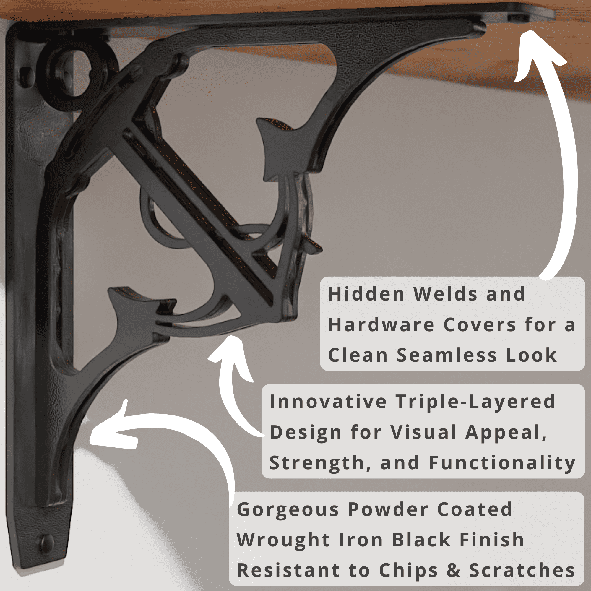 FOLLY HEAVY DUTY STEEL FIREPLACE MANTEL BRACKETS, FLOATING SHELF, COUNTERTOP SUPPORT - HAND WELDED - 12" x 12" x 2"