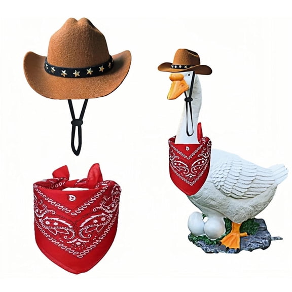 Porch Goose Outfits-Cowboy Porch Goose Clothes Set with Cowboy Hat and Red Bandana for 23"/ 17''  Lawn Goose Statue,Goose Clothes for Yard Goose