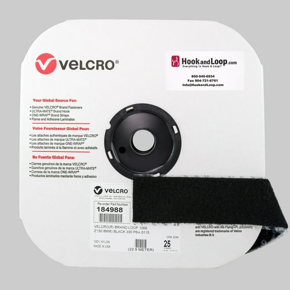 VELCRO® Brand - 2" Black Loop: Pressure Sensitive Adhesive - Rubber