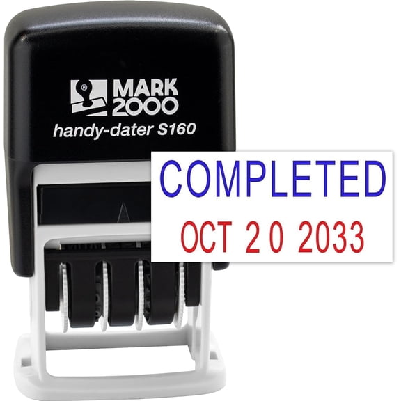 Mark 2000 Self-Inking Rubber Date Office Stamp with Completed Phrase Blue Ink & Date RED Ink (Handy-Dater S160), 12-Year Band