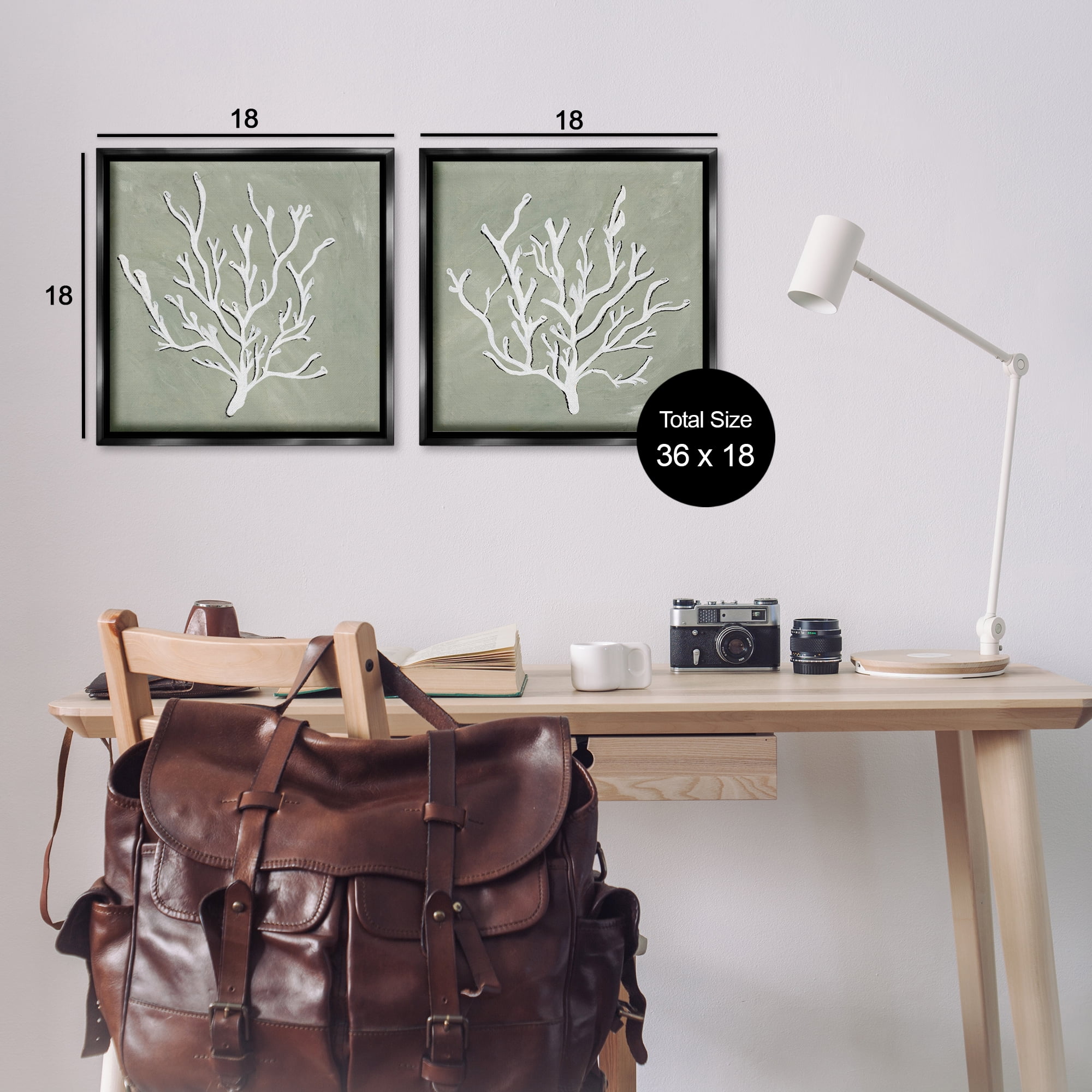 Stupell Industries White Coral Sketch Nautical & Beach Painting Black Floater Framed Canvas Art Print Wall Art, 18 x 18, Set of 2