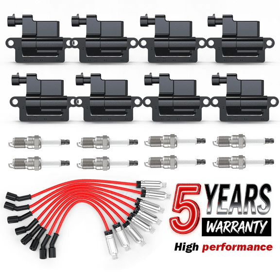 For Chevy GMC 4.8L/5.3L/6.0L/8.1L 8 Pack Square Ignition Coil & Spark Plug Wire
