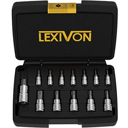 

lexivon torx bit socket set premium s2 alloy steel | 13-piece star t8 - t60 set | enhanced storage case (lx-143)